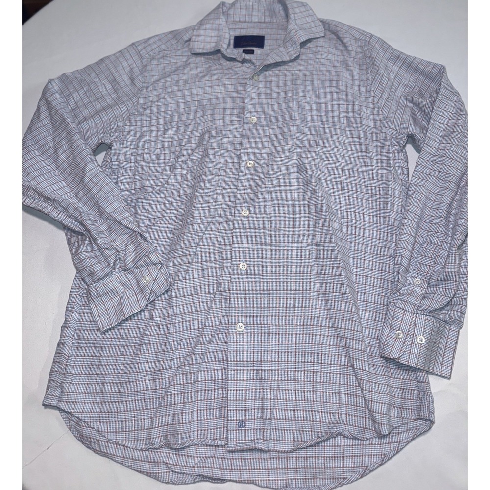 David Donahue Fusion Dress Shirt Men's Size Plaid Pattern Checkered